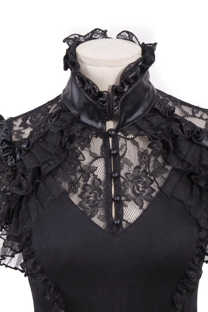 Damen Steampunk Cheongsam Kragen Spitze Splice Shirt