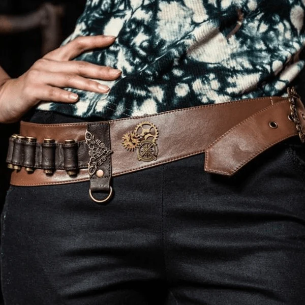 Damen Steampunk Riemchen Schnalle Kunstleder Gürtel