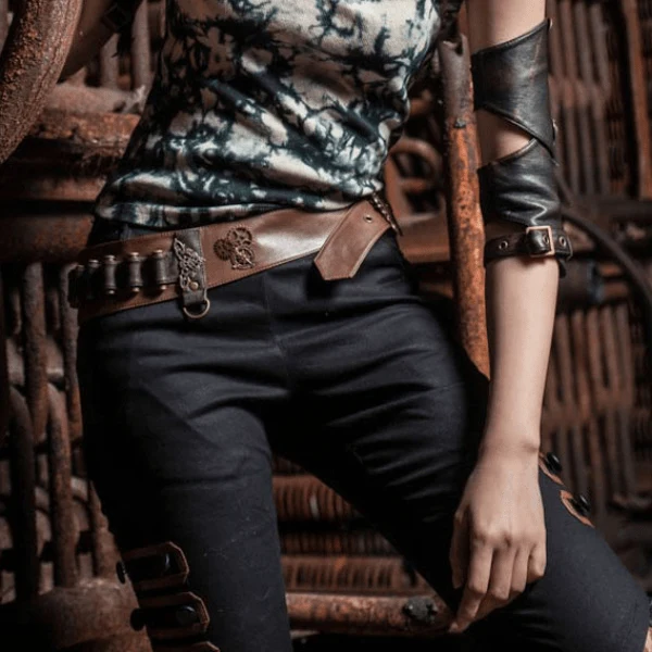 Damen Steampunk Riemchen Schnalle Kunstleder Gürtel
