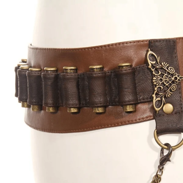 Damen Steampunk Riemchen Schnalle Kunstleder Gürtel