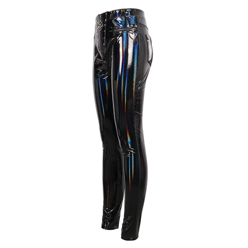 Punk-Leggings aus Kunstlackleder mit Sternenreißverschluss für Damen