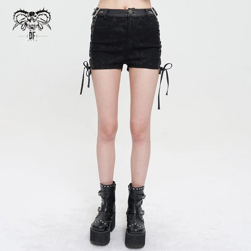 Damen-Punk-Shorts mit Batikschnalle und Riemchen