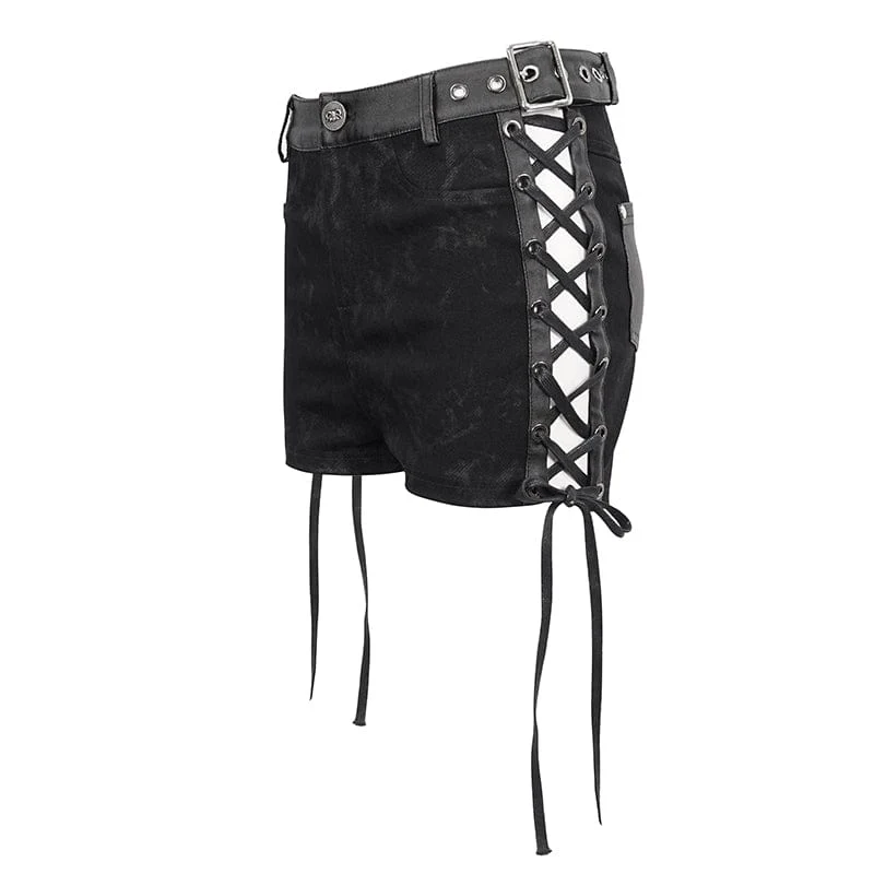 Damen-Punk-Shorts mit Batikschnalle und Riemchen