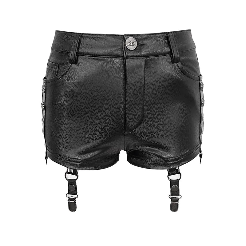 Damen-Punk-Shorts aus Kunstleder mit Mesh-Beinärmeln