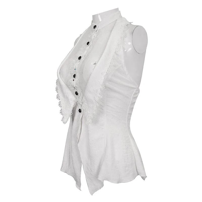 Damen Gothic Riemchen Blumen bestickt gekräuselte weiße Weste