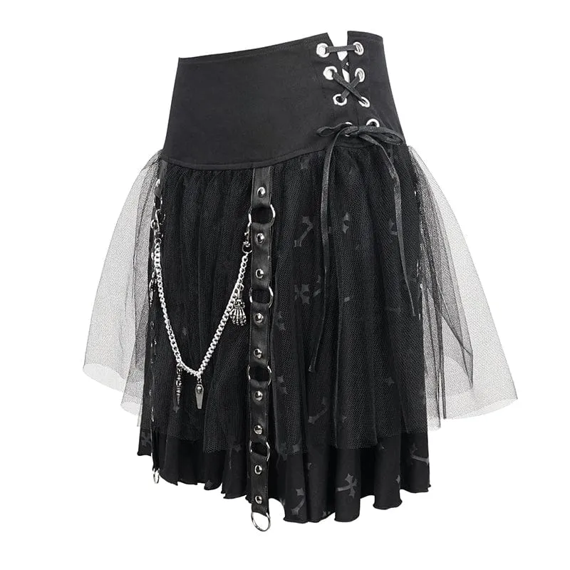 Gothic Riemchen-Mesh-Splice-Kettenrock für Damen