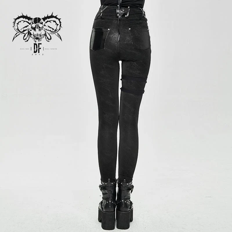Damen-Punk-Pentogramm-Leggings mit Kunstlederband