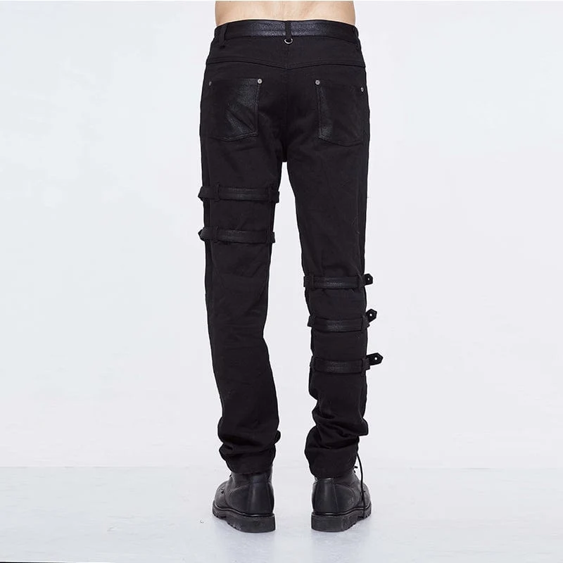 Herren Punk Ripped Straps Hose mit geradem Bein