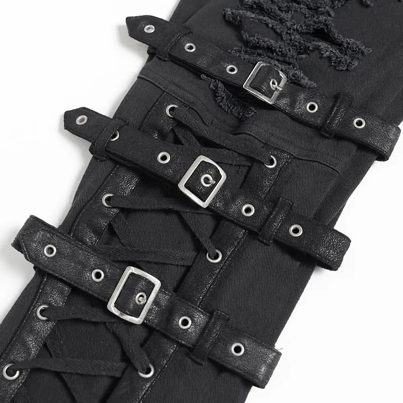 Herren Punk Ripped Straps Hose mit geradem Bein