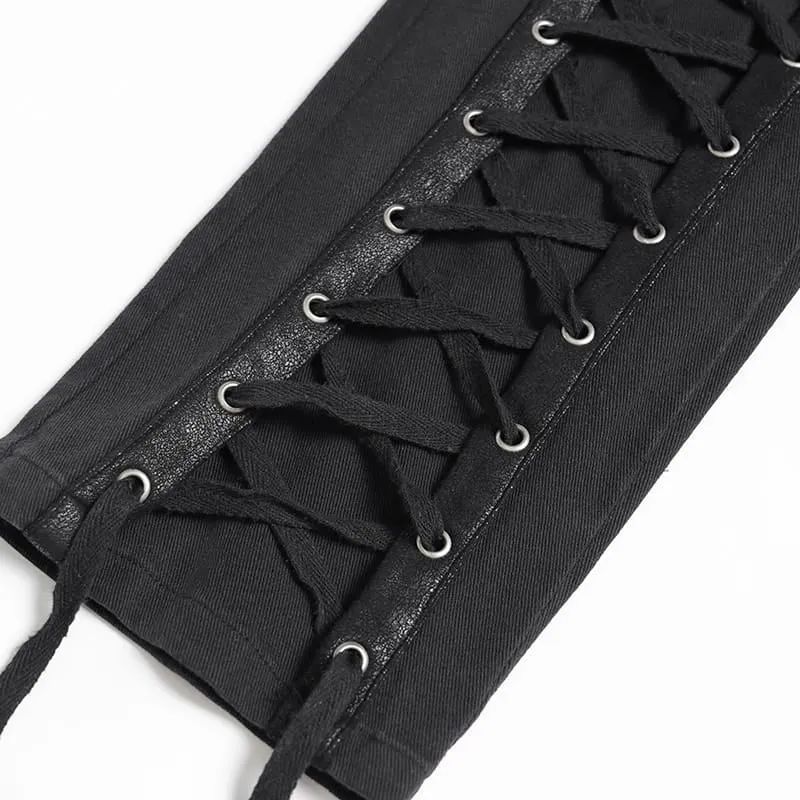 Herren Punk Ripped Straps Hose mit geradem Bein