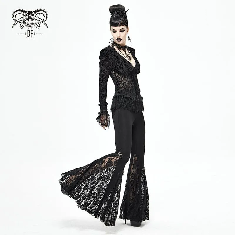 Gothic Schlaghose mit hoher Taille und floraler Spitze für Damen