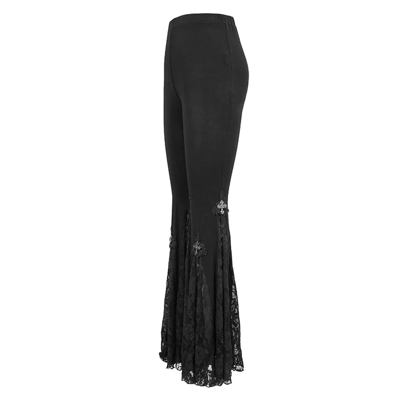 Gothic Schlaghose mit hoher Taille und floraler Spitze für Damen