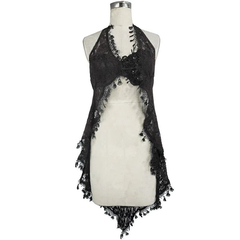 Gothic Blumenspitze rückenfreie Schwalbenschwanzweste für Damen