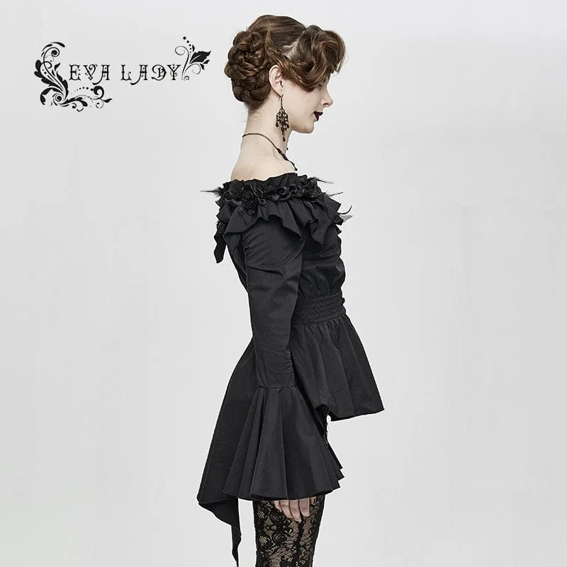 Gothic Falbala Off-Shoulder-Hemd mit ausgestellten Ärmeln für Damen