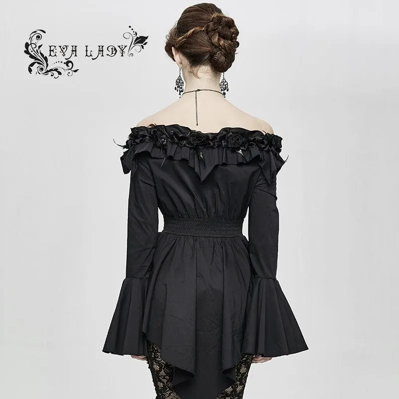 Gothic Falbala Off-Shoulder-Hemd mit ausgestellten Ärmeln für Damen