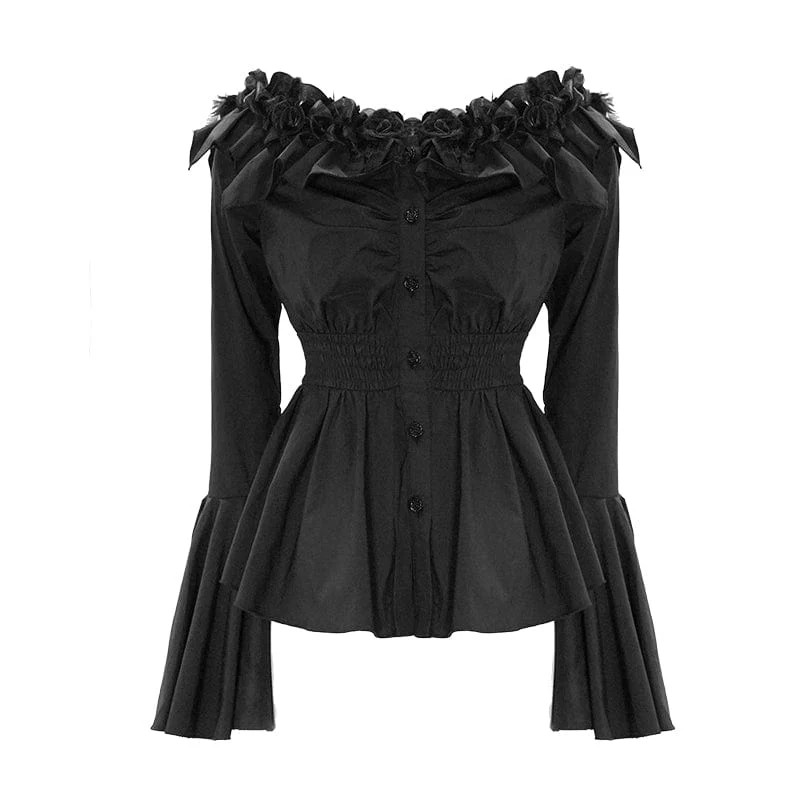 Gothic Falbala Off-Shoulder-Hemd mit ausgestellten Ärmeln für Damen