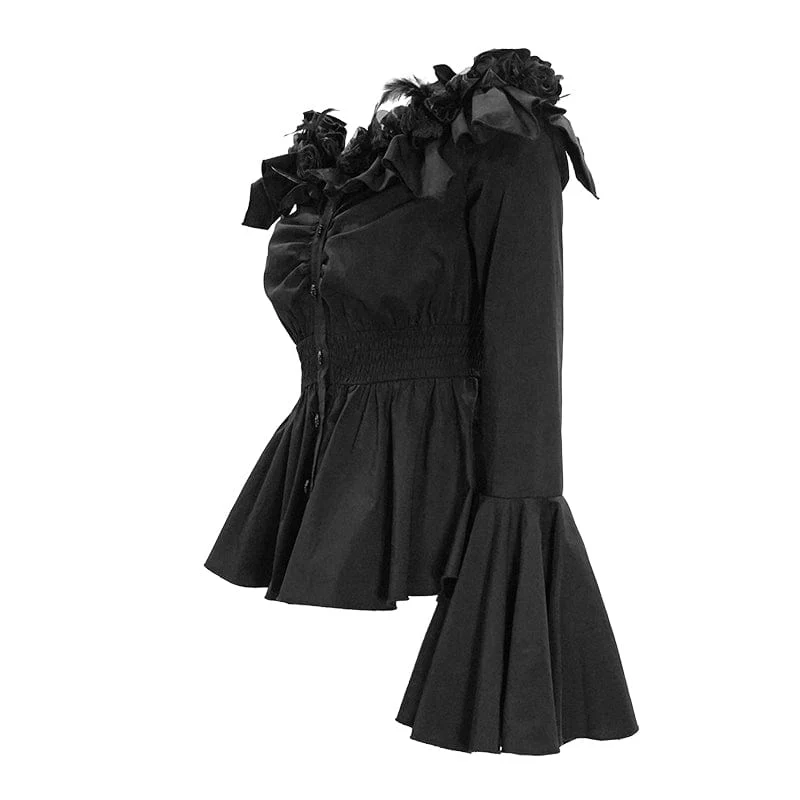 Gothic Falbala Off-Shoulder-Hemd mit ausgestellten Ärmeln für Damen
