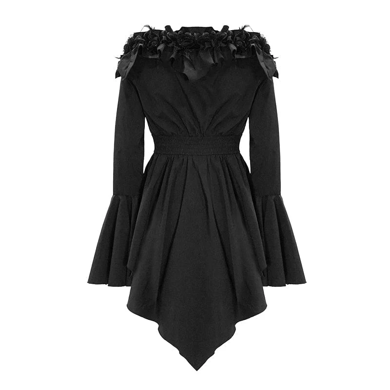 Gothic Falbala Off-Shoulder-Hemd mit ausgestellten Ärmeln für Damen