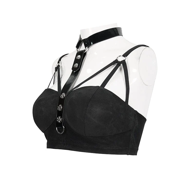 Damen Punk Faux Lackleder Splice Halfter Bustier