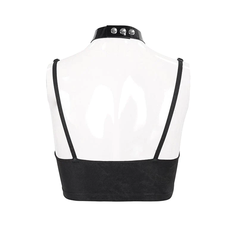 Damen Punk Faux Lackleder Splice Halfter Bustier