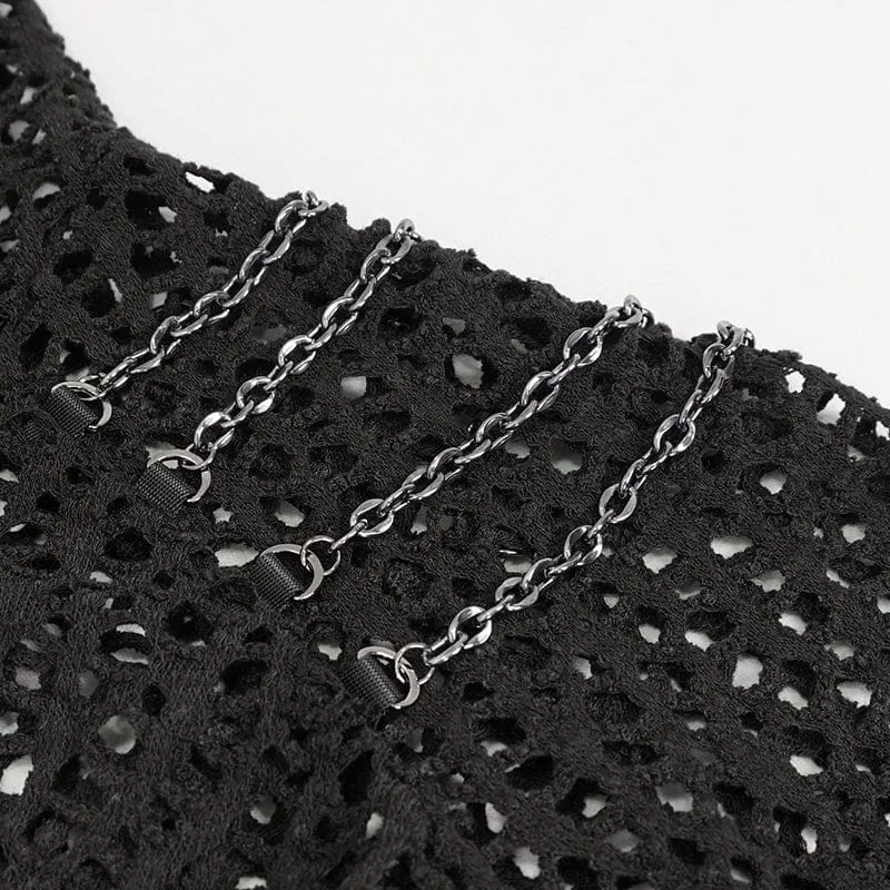 Damen Punk Unregelmäßiges Riemchen-Mesh-Kurzarmhemd
