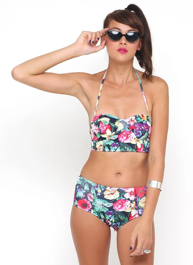 Bikini-Unterteil mit langem Ausschnitt in Cottage Garden