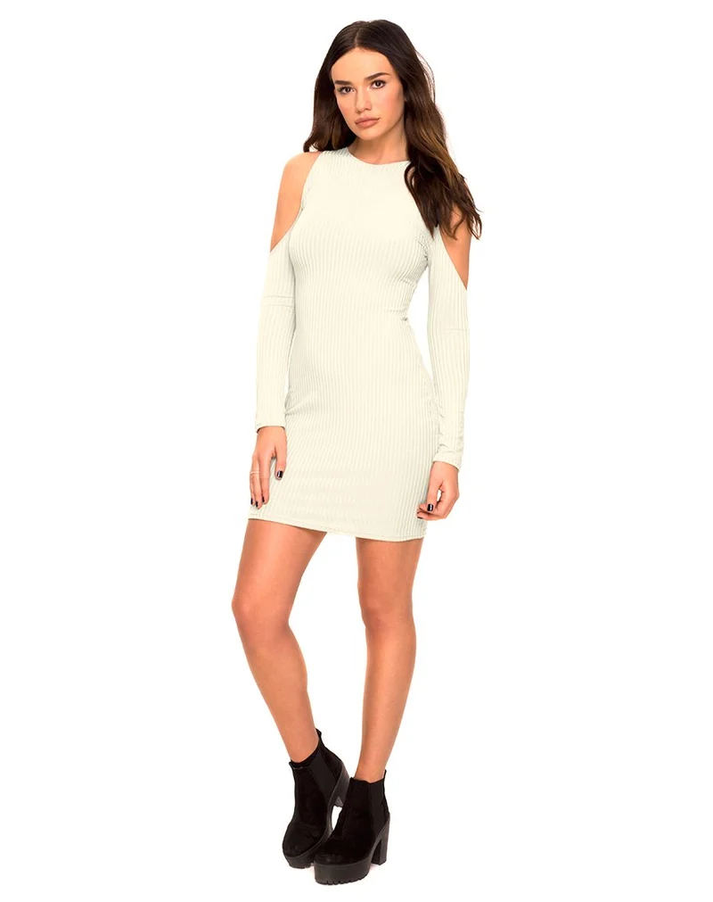 Marsha Kleid mit kalten Schultern aus weißer Rippe