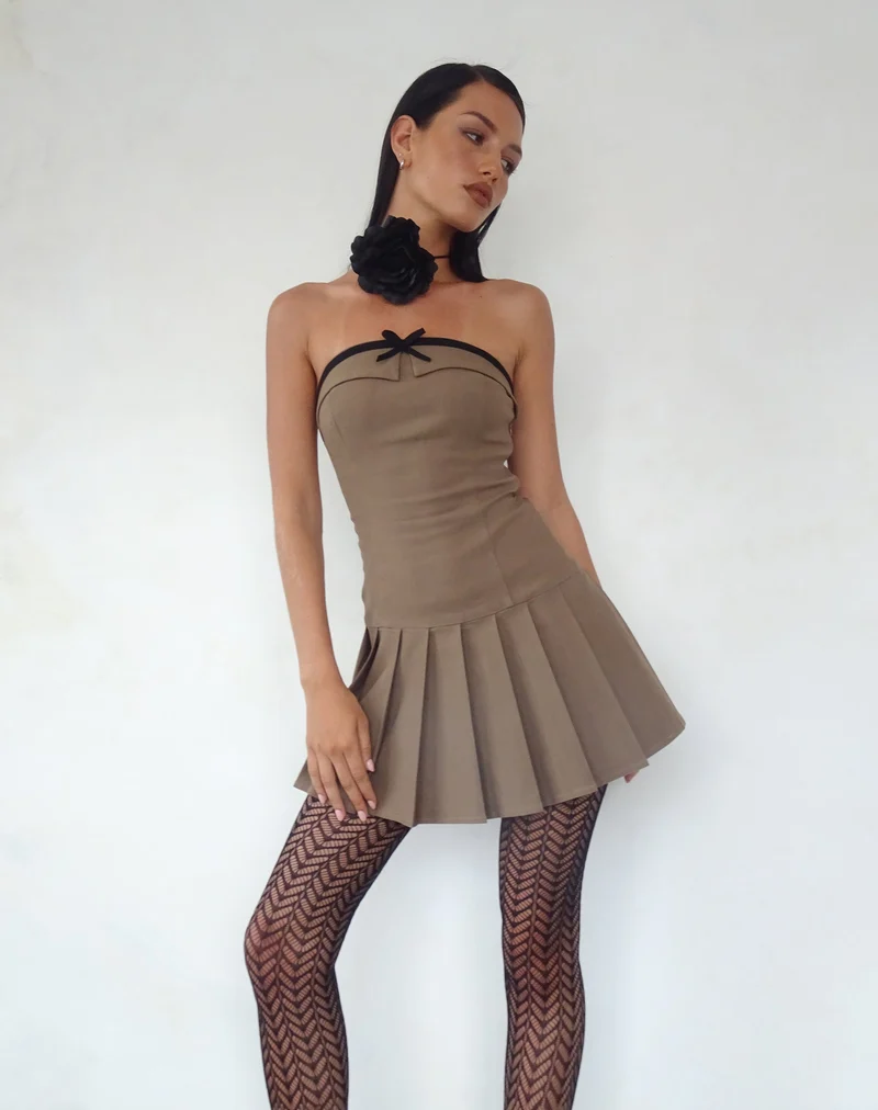 Yalua Bandeau-Minikleid in Coco mit schwarzer Schleife