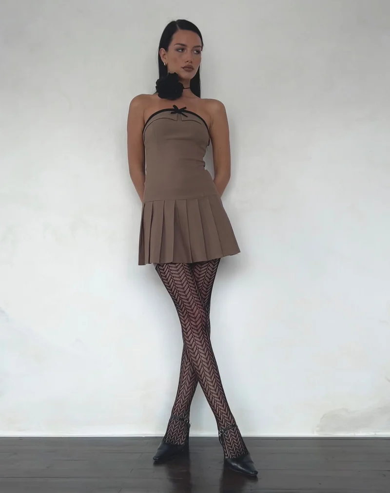 Yalua Bandeau-Minikleid in Coco mit schwarzer Schleife