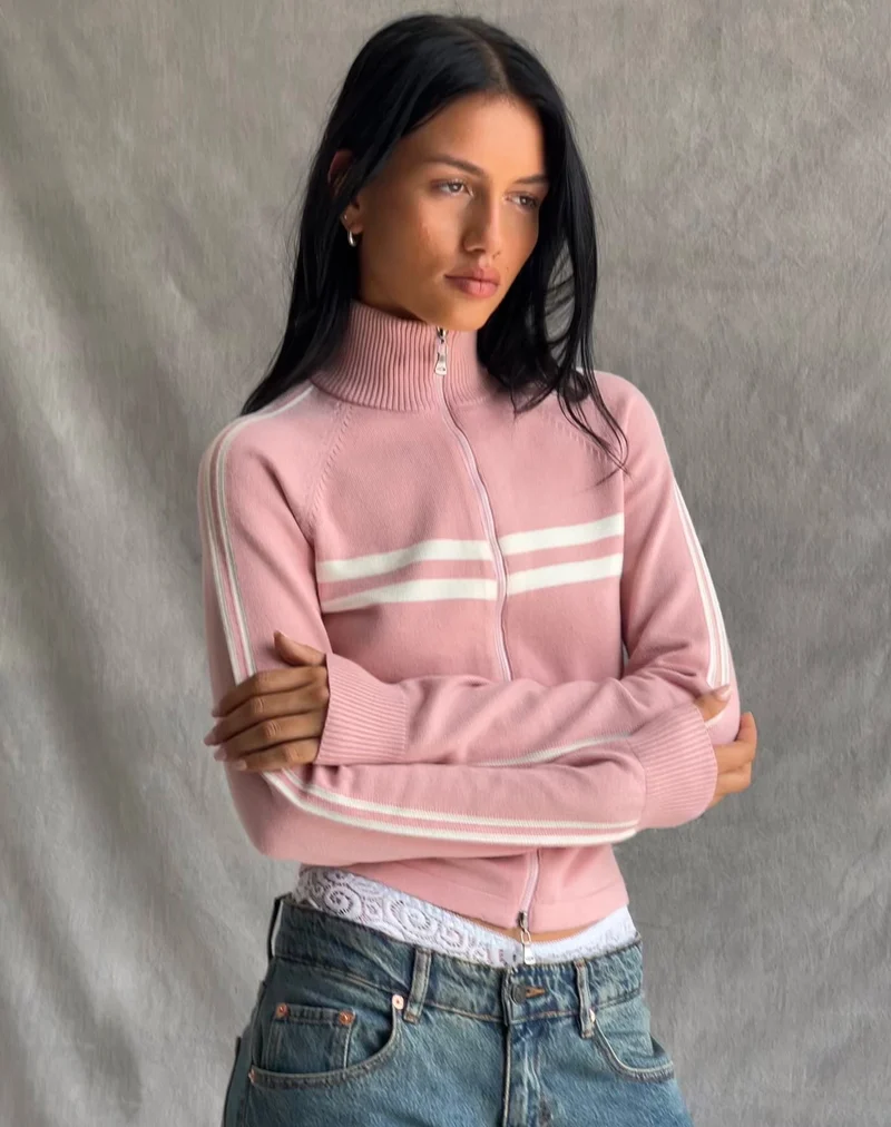 Talisa Sportliche Jacke mit durchgehendem Reißverschluss in Knit Pink