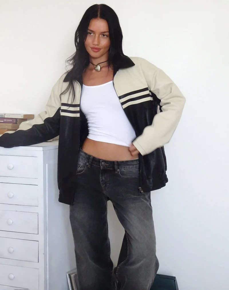 Calista Jacke in PU Schwarz mit Elfenbein
