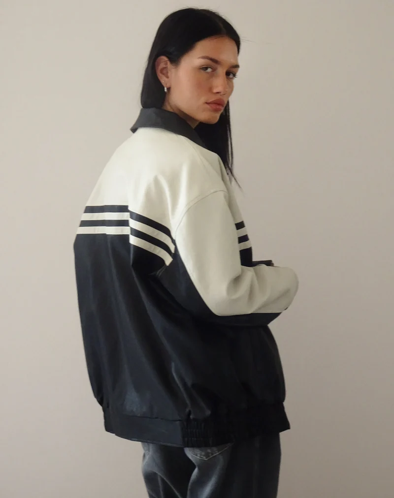 Calista Jacke in PU Schwarz mit Elfenbein