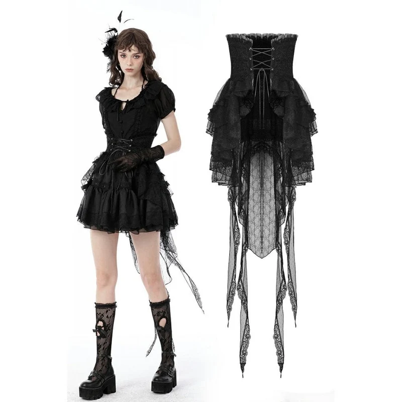 Gothic Fishtail Mehrschichtiger Spitzenschlauchrock für Damen
