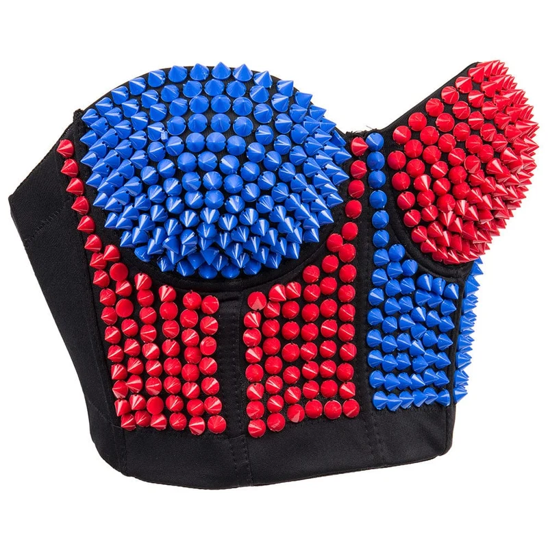 Damen Punk Kontrastfarbe Nieten Bustier Cosplay Kostüm