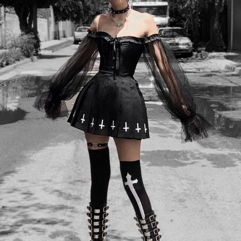 Damen Gothic Vintage Mesh Ärmel Vollbrust Korsett