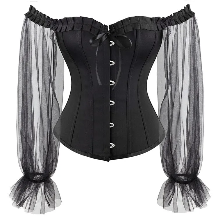 Damen Gothic Vintage Mesh Ärmel Vollbrust Korsett