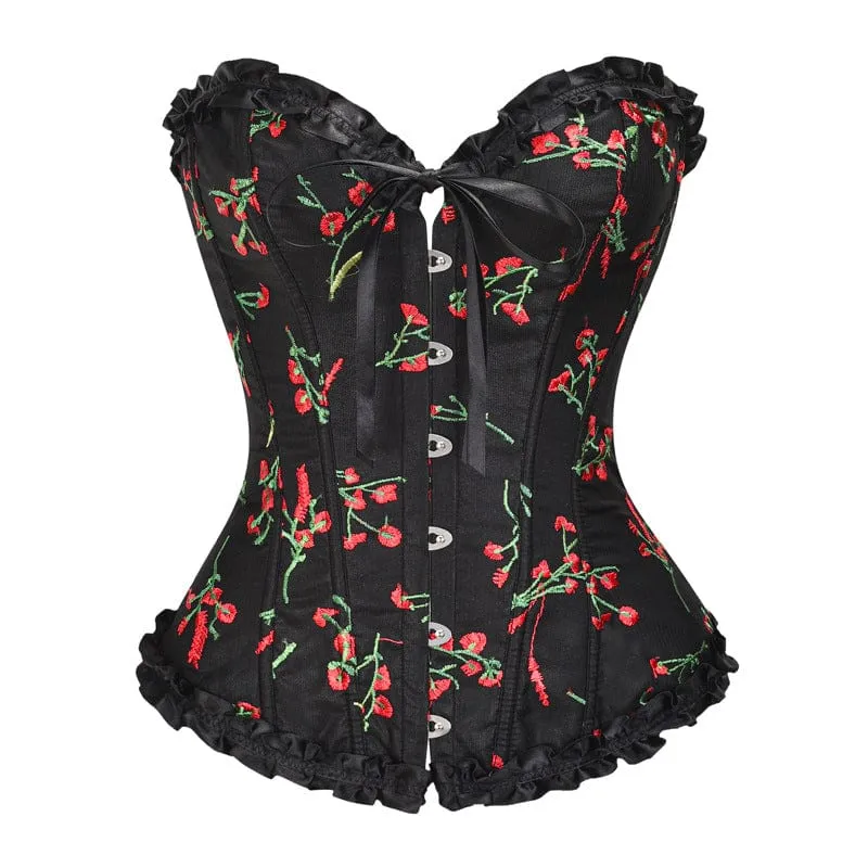Gothic Blumen besticktes Rüschenkorsett für Damen