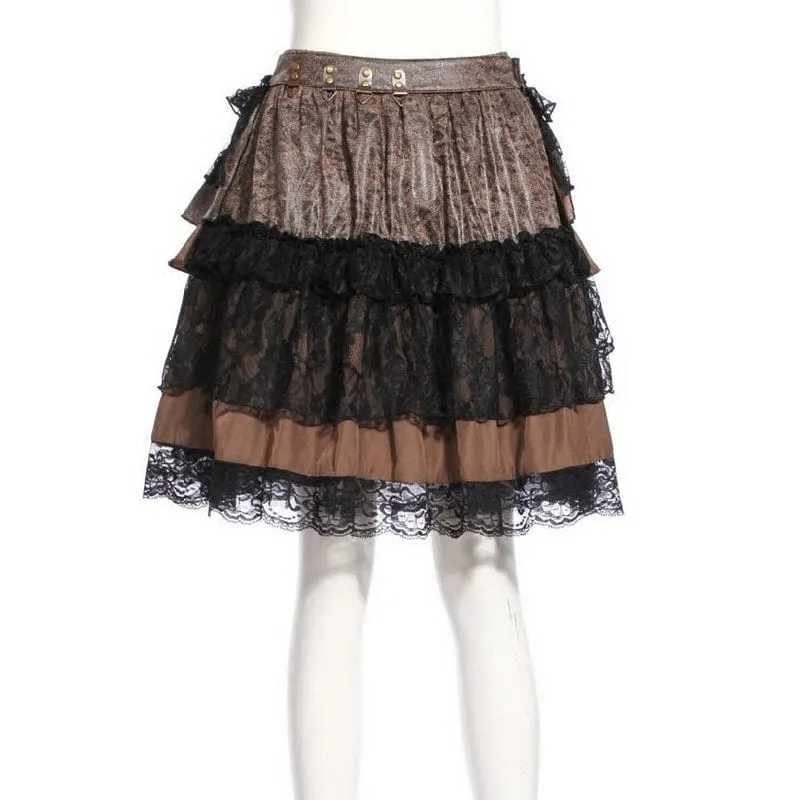 Damen Steampunk Lace Splice Layered Rock