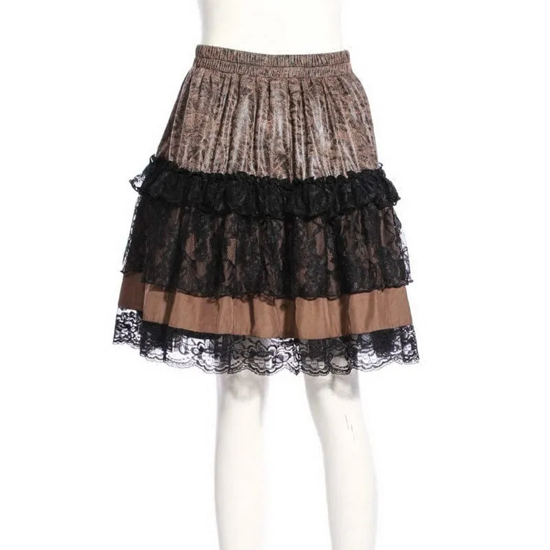 Damen Steampunk Lace Splice Layered Rock