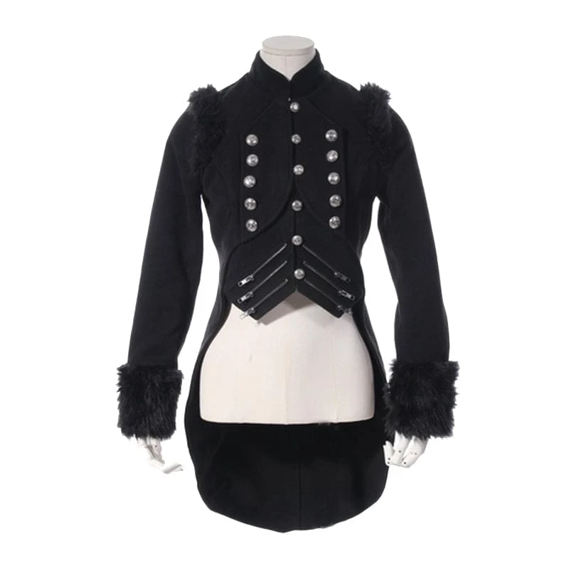 Damen Steampunk Faux Fur Splice Swallow-tailed Jacke