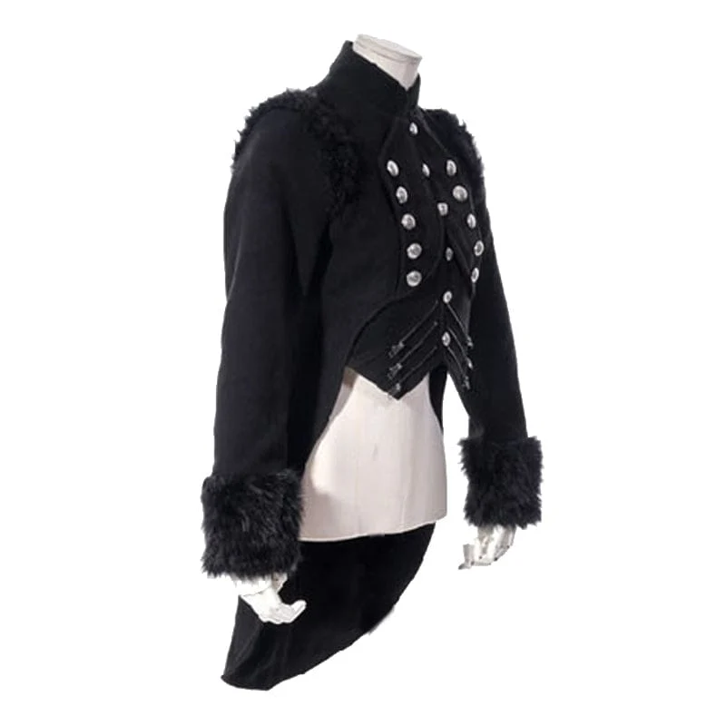 Damen Steampunk Faux Fur Splice Swallow-tailed Jacke