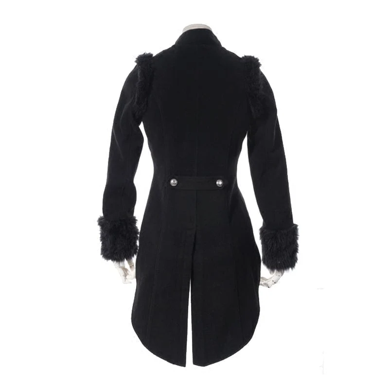 Damen Steampunk Faux Fur Splice Swallow-tailed Jacke