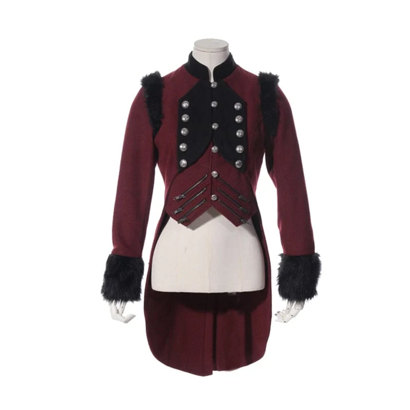 Damen Steampunk Faux Fur Splice Swallow-tailed Jacke