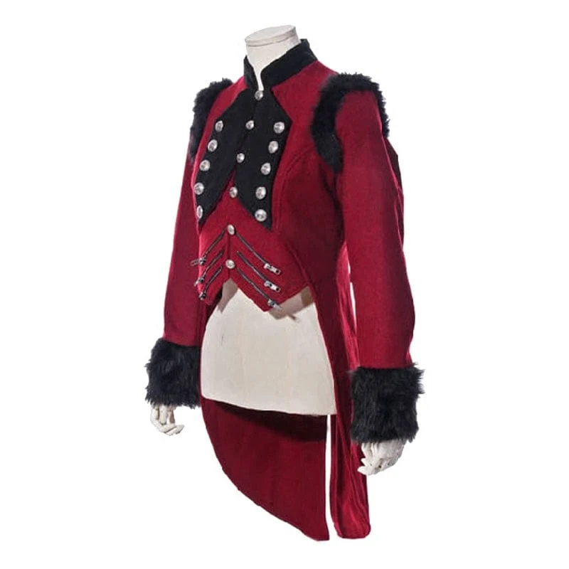 Damen Steampunk Faux Fur Splice Swallow-tailed Jacke