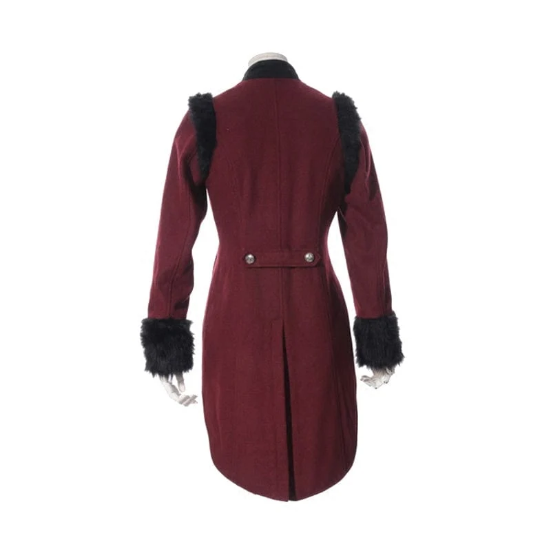 Damen Steampunk Faux Fur Splice Swallow-tailed Jacke