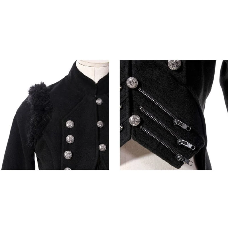 Damen Steampunk Faux Fur Splice Swallow-tailed Jacke