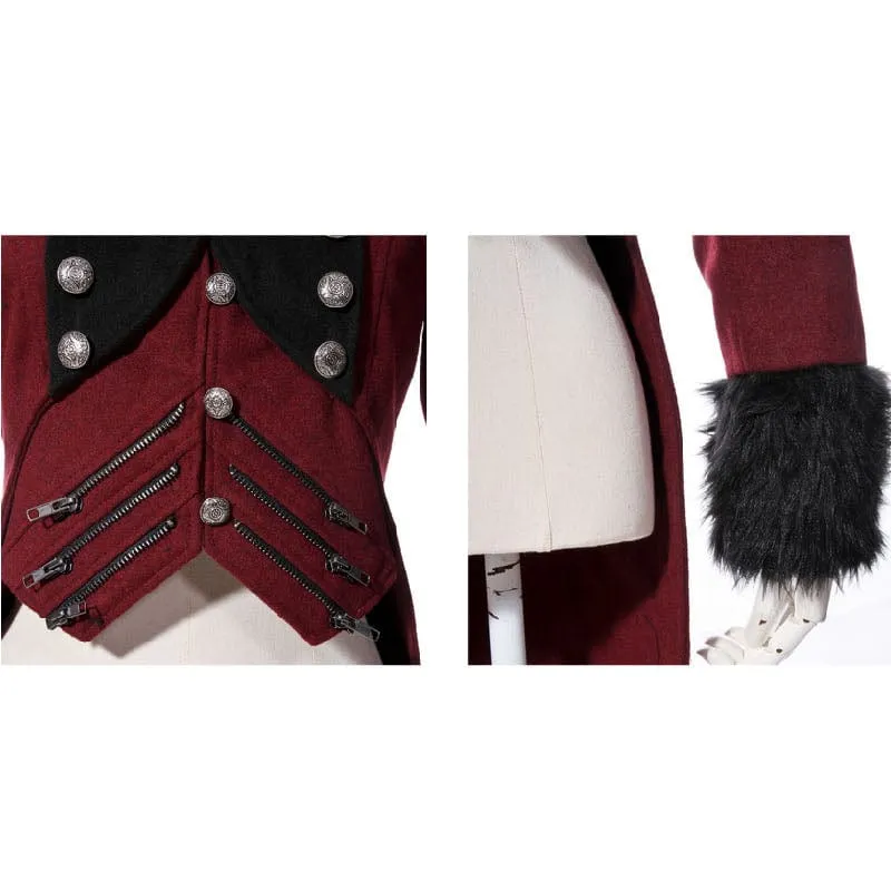 Damen Steampunk Faux Fur Splice Swallow-tailed Jacke