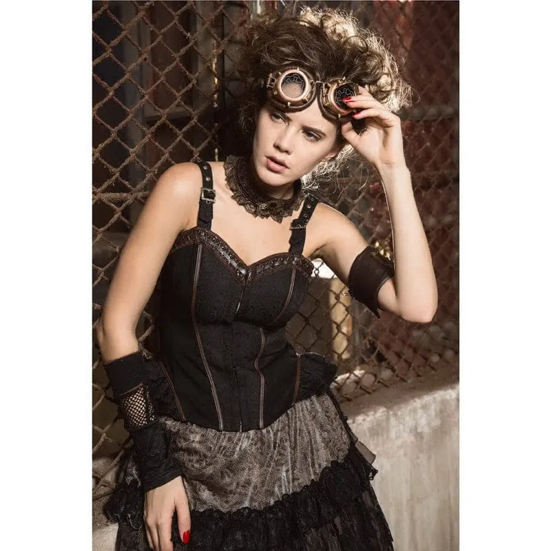 Steampunk-Bustier mit Rüschenschnallen und Halsband für Damen