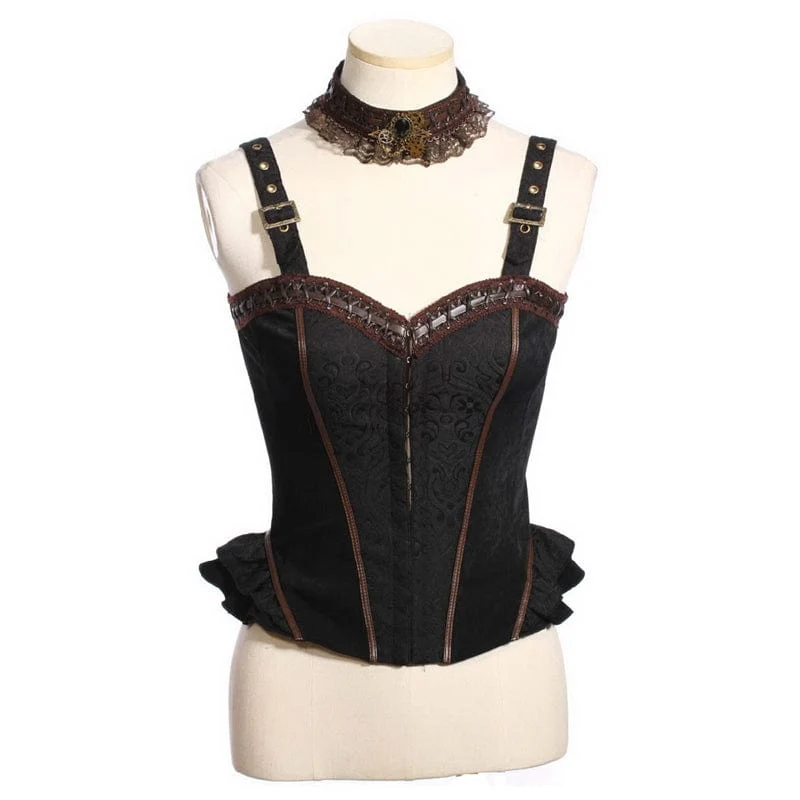 Steampunk-Bustier mit Rüschenschnallen und Halsband für Damen