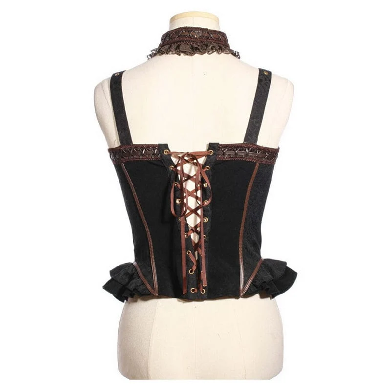 Steampunk-Bustier mit Rüschenschnallen und Halsband für Damen